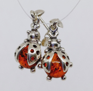 Náušnice Beruška s malým jantarovým kamínkem