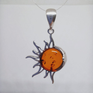 Přívěsek Sluníčko a měsíc s jantarovým středem